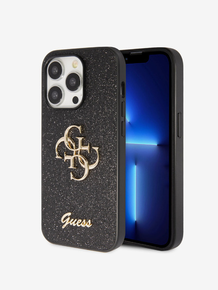 Guess Guess PU Fixed Glitter 4G Metal Logo Zadní Kryt pro iPhone 15 Pro Max Black