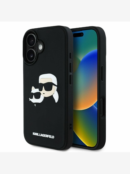 Karl Lagerfeld Karl Lagerfeld 3D Rubber Double Heads Zadní Kryt pro iPhone 16 Black
