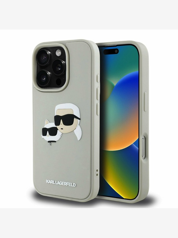 Karl Lagerfeld Karl Lagerfeld 3D Rubber Double Heads Zadní Kryt pro iPhone 16 Pro Beige