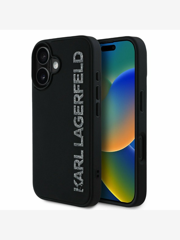 Karl Lagerfeld Karl Lagerfeld 3D Rubber Glitter Logo Zadní Kryt pro iPhone 16 Black