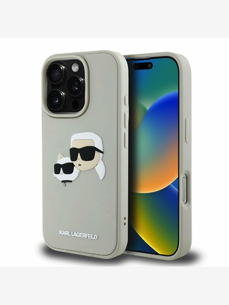 Karl Lagerfeld Karl Lagerfeld 3D Rubber Double Heads Zadní Kryt pro iPhone 16 Pro Max Beige