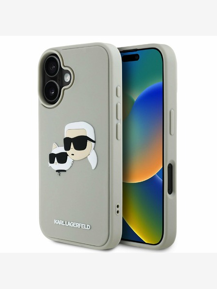 Karl Lagerfeld Karl Lagerfeld 3D Rubber Double Heads Zadní Kryt pro iPhone 16 Beige