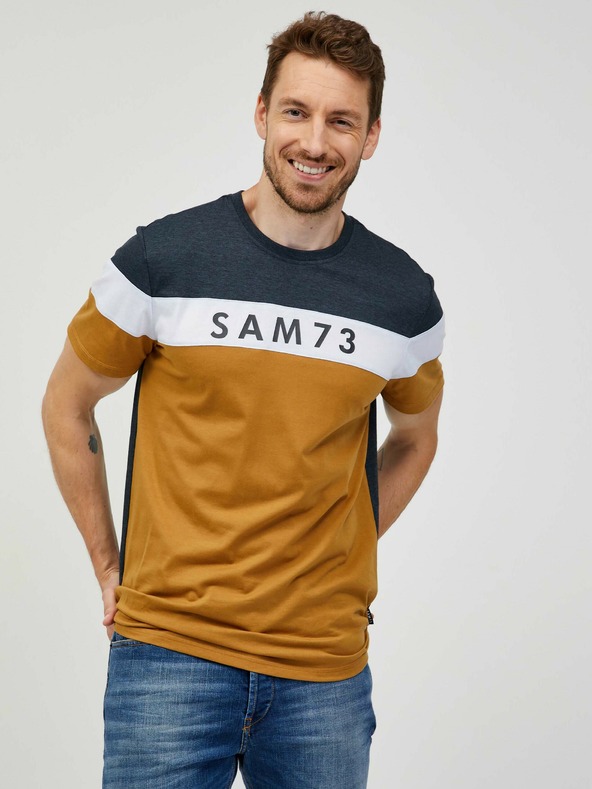 Sam 73 Šedo-hnědé pánské tričko SAM 73 Kavix