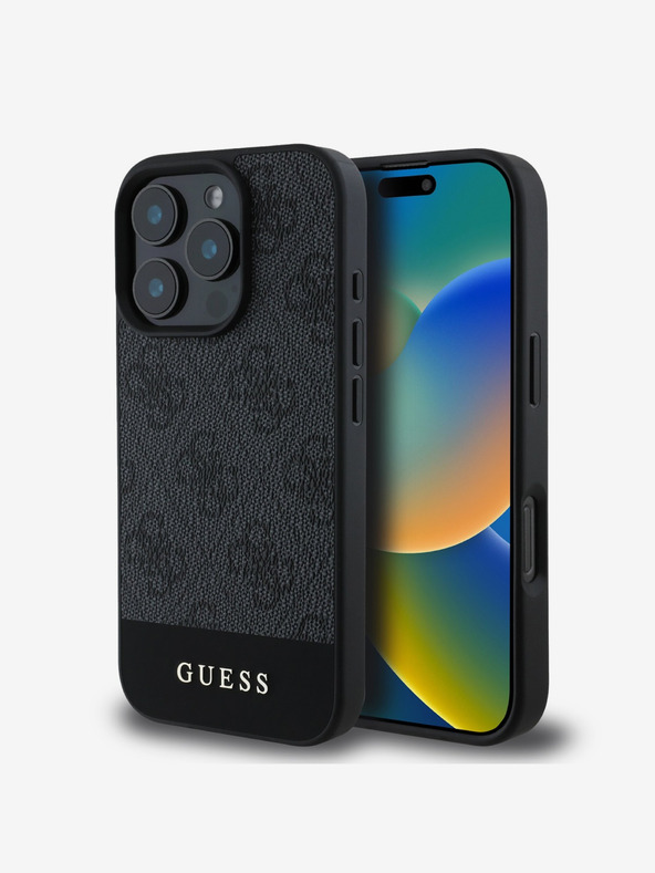 Guess Guess PU 4G Stripe Zadní Kryt pro iPhone 16 Pro Max Grey