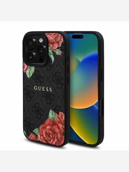 Guess Guess PU Leather 4G Roses MagSafe Zadní Kryt pro iPhone 16 Pro Max Black