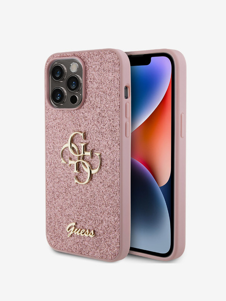 Guess Guess PU Fixed Glitter 4G Metal Logo Zadní Kryt pro iPhone 15 Pro Max Pink