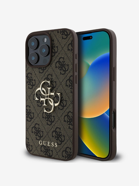 Guess Guess PU 4G Metal Logo Zadní Kryt pro iPhone 16 Pro Max Brown
