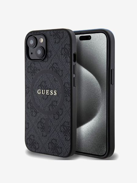 Guess Guess PU Leather 4G Colored Ring MagSafe Zadní Kryt pro iPhone 15 Black