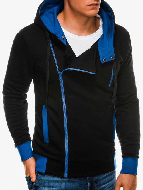 Ombre Clothing Modro-černá pánská mikina na zip s kapucí B297