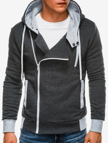 Ombre Clothing Tmavě šedá pánská mikina na zip s kapucí B297