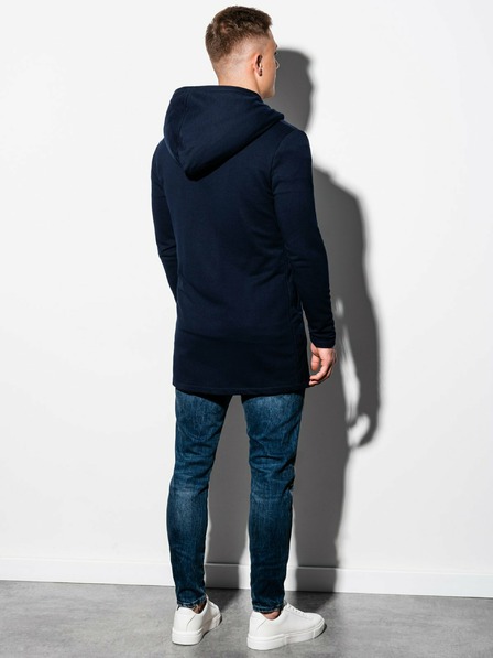 Ombre Clothing Tmavě modrá pánská prodloužená mikina na zip s kapucí B668 HUGO