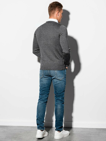 Ombre Clothing Šedý pánský žíhaný svetr s košilovou vsadkou E120