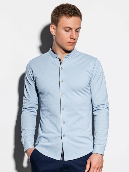 Ombre Clothing Světle modrá pánská košile se stojáčkem K542