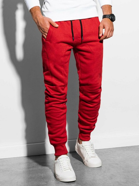 Ombre Clothing Červené pánské basic tepláky Ombre Clothing