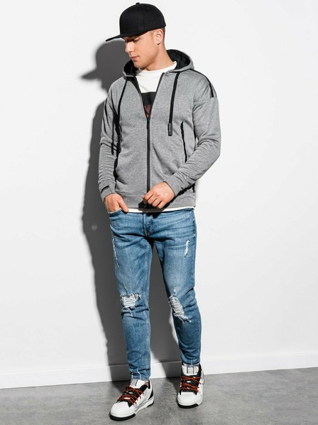Ombre Clothing Šedá pánská mikina na zip s kapucí Ombre Clothing B1076
