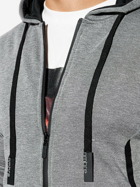 Ombre Clothing Šedá pánská mikina na zip s kapucí Ombre Clothing B1076