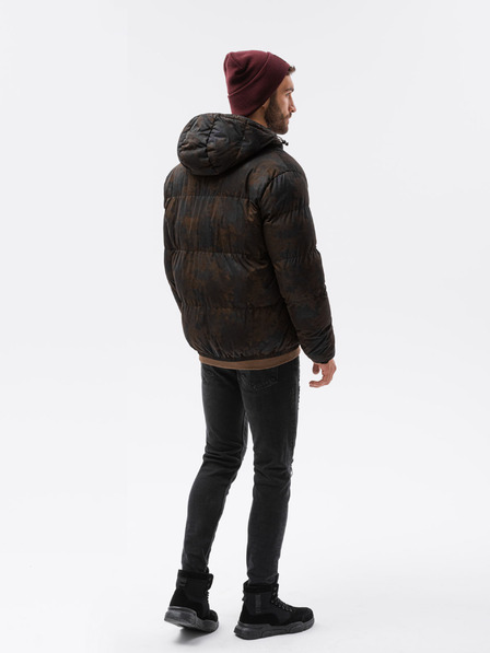 Ombre Clothing Hnědo-černá pánská vzorovaná prošívaná zimní bunda C529