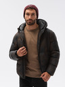 Ombre Clothing Hnědo-černá pánská vzorovaná prošívaná zimní bunda C529