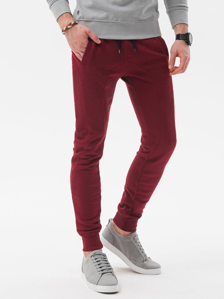 Ombre Clothing Vínové pánské basic tepláky Ombre Clothing