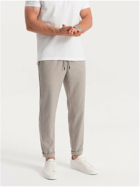 Ombre Clothing Světle šedé pánské kostkované kalhoty Ombre Clothing