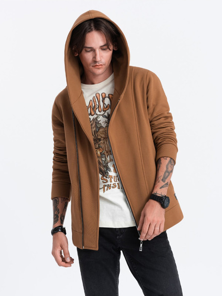 Ombre Clothing Hnědá pánská mikina s asymetrickým zapínáním Ombre Clothing