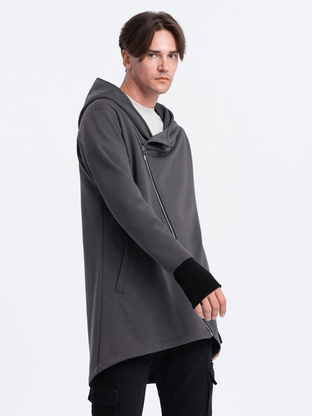 Ombre Clothing Tmavě šedá pánská mikina s asymetrickým zapínáním Ombre Clothing