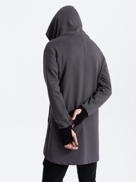 Ombre Clothing Tmavě šedá pánská mikina s asymetrickým zapínáním Ombre Clothing