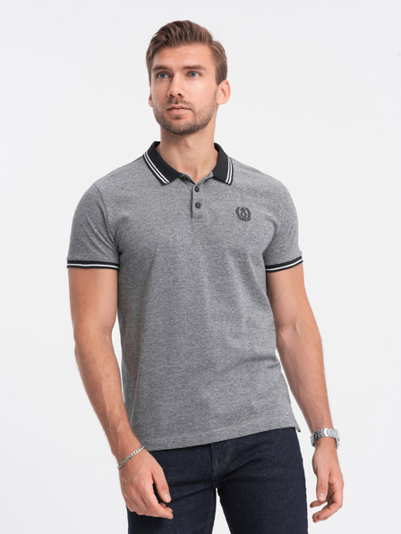 Ombre Clothing Černé pánské žíhané polo tričko Ombre Clothing