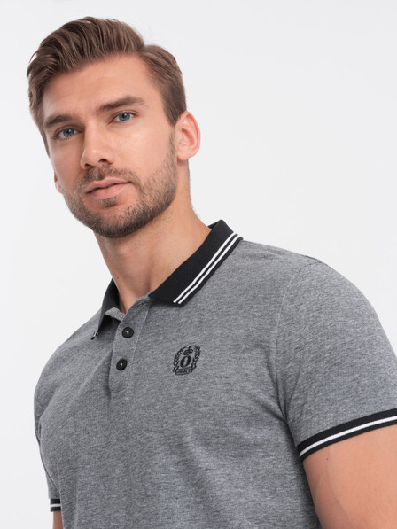 Ombre Clothing Černé pánské žíhané polo tričko Ombre Clothing