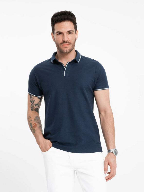 Ombre Clothing Tmavě modrá pánské polo tričko bez knoflíků Ombre Clothing