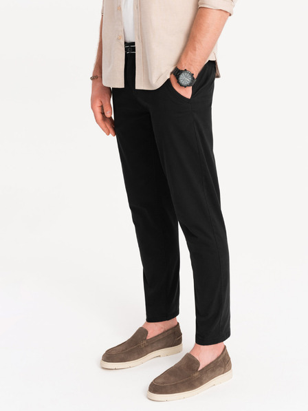 Ombre Clothing Černé pánské chino kalhoty s ozdobným páskem Ombre Clothing