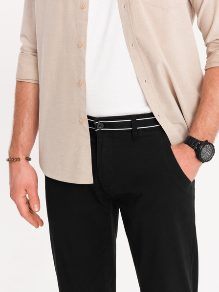 Ombre Clothing Černé pánské chino kalhoty s ozdobným páskem Ombre Clothing