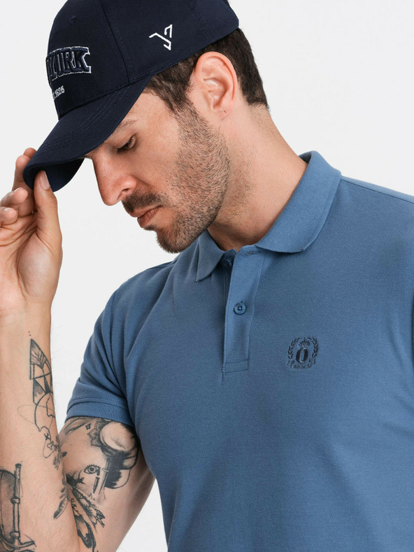 Ombre Clothing Modré pánské basic polo tričko Ombre Clothing