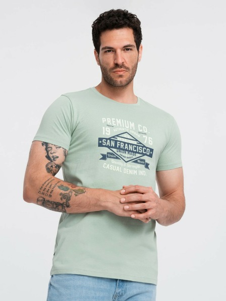 Ombre Clothing Mentolové pánské tričko s potiskem San Francisco Ombre Clothing