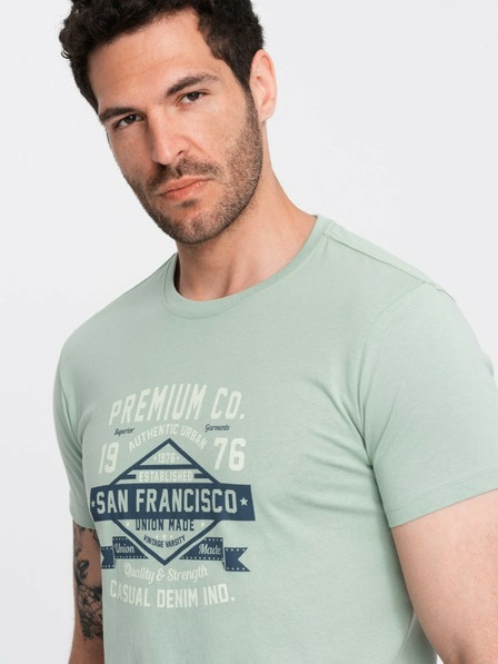 Ombre Clothing Mentolové pánské tričko s potiskem San Francisco Ombre Clothing