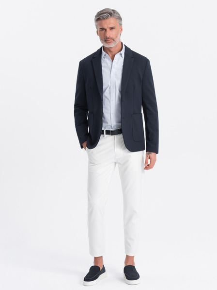Ombre Clothing Tmavě modré pánské sako s kapsami Ombre Clothing