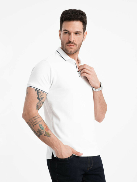 Ombre Clothing Bílé pánské polo tričko bez knoflíků Ombre Clothing