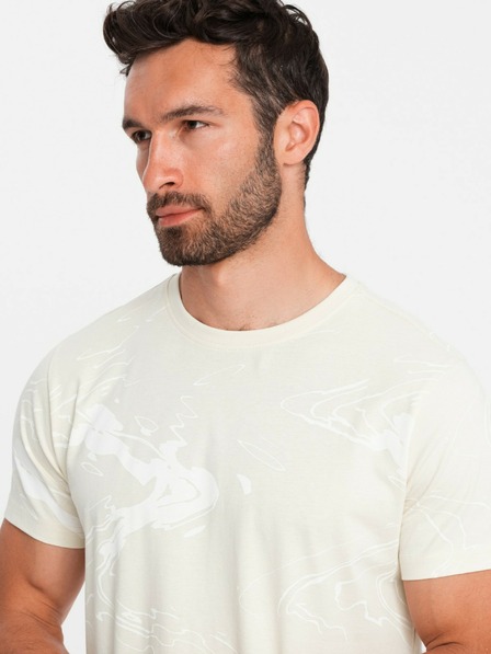 Ombre Clothing Krémové pánské vzorované tričko Ombre Clothing