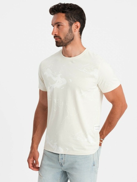Ombre Clothing Krémové pánské vzorované tričko Ombre Clothing