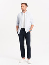Ombre Clothing Tmavě modré pánské chino kalhoty s ozdobným páskem Ombre Clothing
