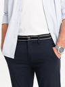 Ombre Clothing Tmavě modré pánské chino kalhoty s ozdobným páskem Ombre Clothing