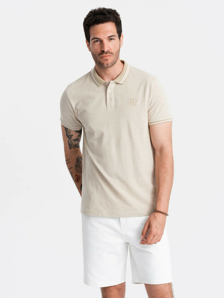 Ombre Clothing Béžové pánské žíhané polo tričko Ombre Clothing