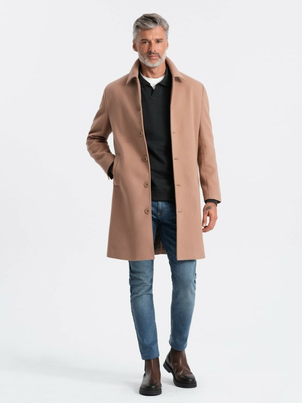 Ombre Clothing Pánský jednořadý kabát s límcem a spodním pláštěm Ombre Clothing