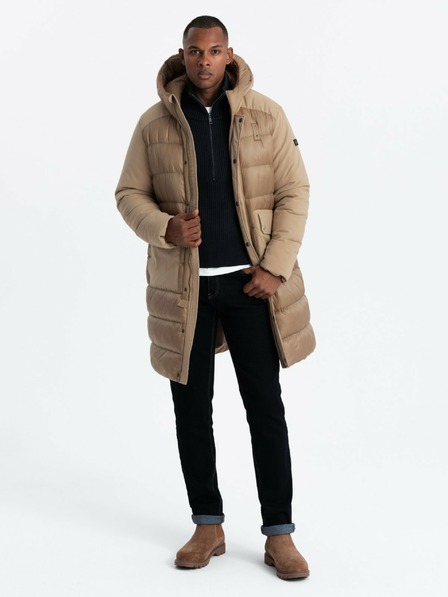 Ombre Clothing Pánská prošívaná dlouhá bunda s velkými kapsami Ombre Clothing