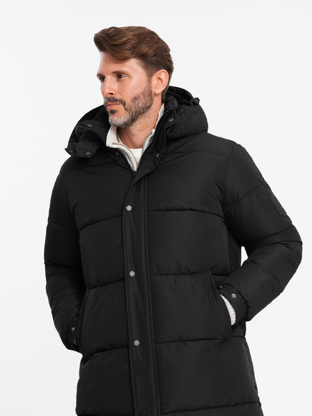 Ombre Clothing Pánská prošívaná dlouhá bunda s odepínací kapucí Ombre Clothing