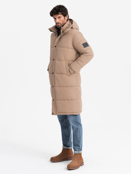 Ombre Clothing Pánská prošívaná dlouhá bunda s odepínací kapucí Ombre Clothing