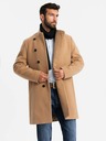 Ombre Clothing Pánský kabát s asymetrickým zapínáním a vysokým límcem světle hnědý Ombre Clothing