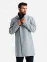 Ombre Clothing Pánský kabát s vysokým límcem a asymetrickým zapínáním šedý melír Ombre Clothing