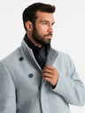Ombre Clothing Pánský kabát s vysokým límcem a asymetrickým zapínáním šedý melír Ombre Clothing