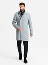 Ombre Clothing Pánský kabát s vysokým límcem a asymetrickým zapínáním šedý melír Ombre Clothing